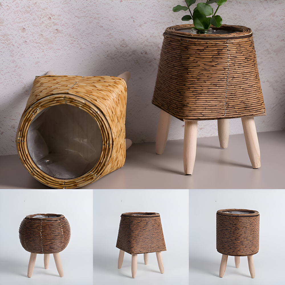 Artificial Basket Planter Rustic Rattan Flower Pot