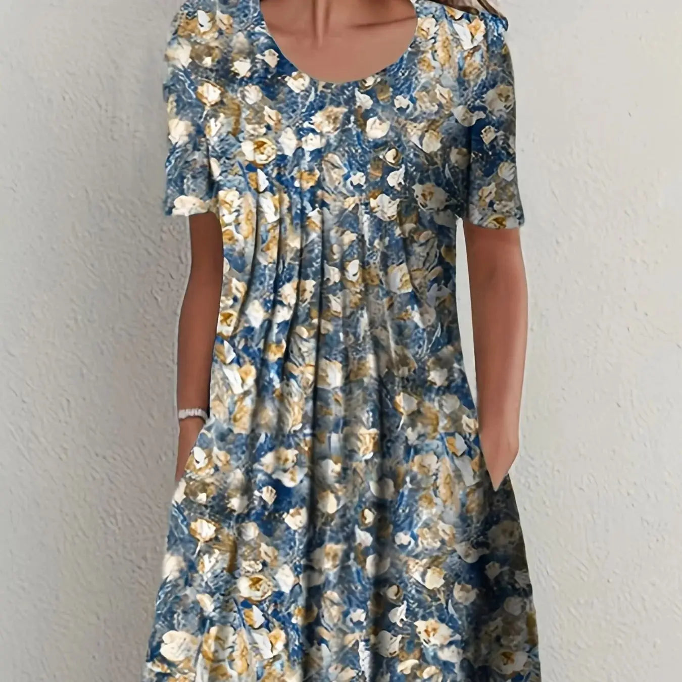 Elegant Women's Short-Sleeved round Neck Dress Printed Large Skirt  Summer 2026 New Collection Fashionable Casual Maxi Dress