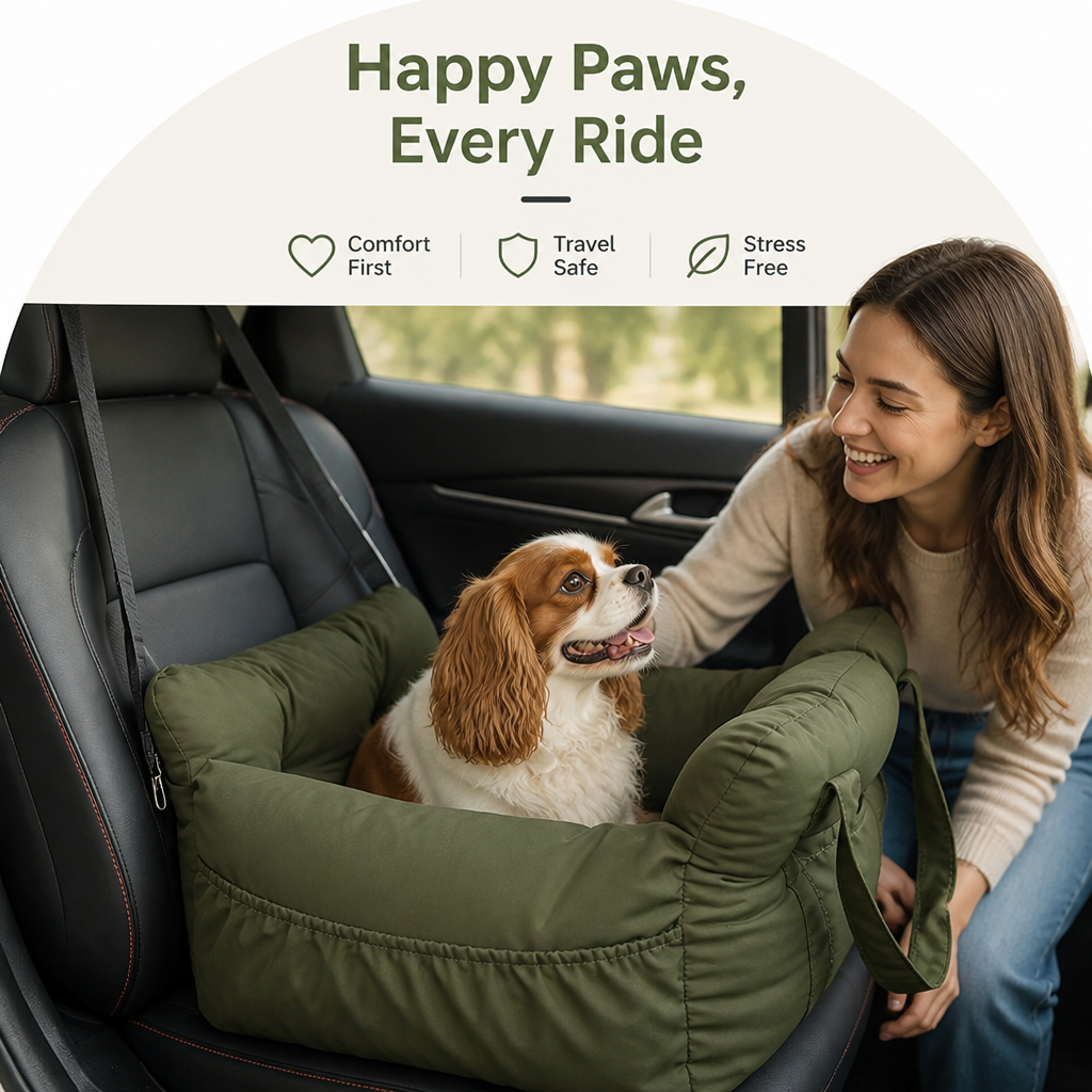 DogBedHouse Non-Slip & Washable Booster Dog Car Seat (Adjustable Safety Straps)