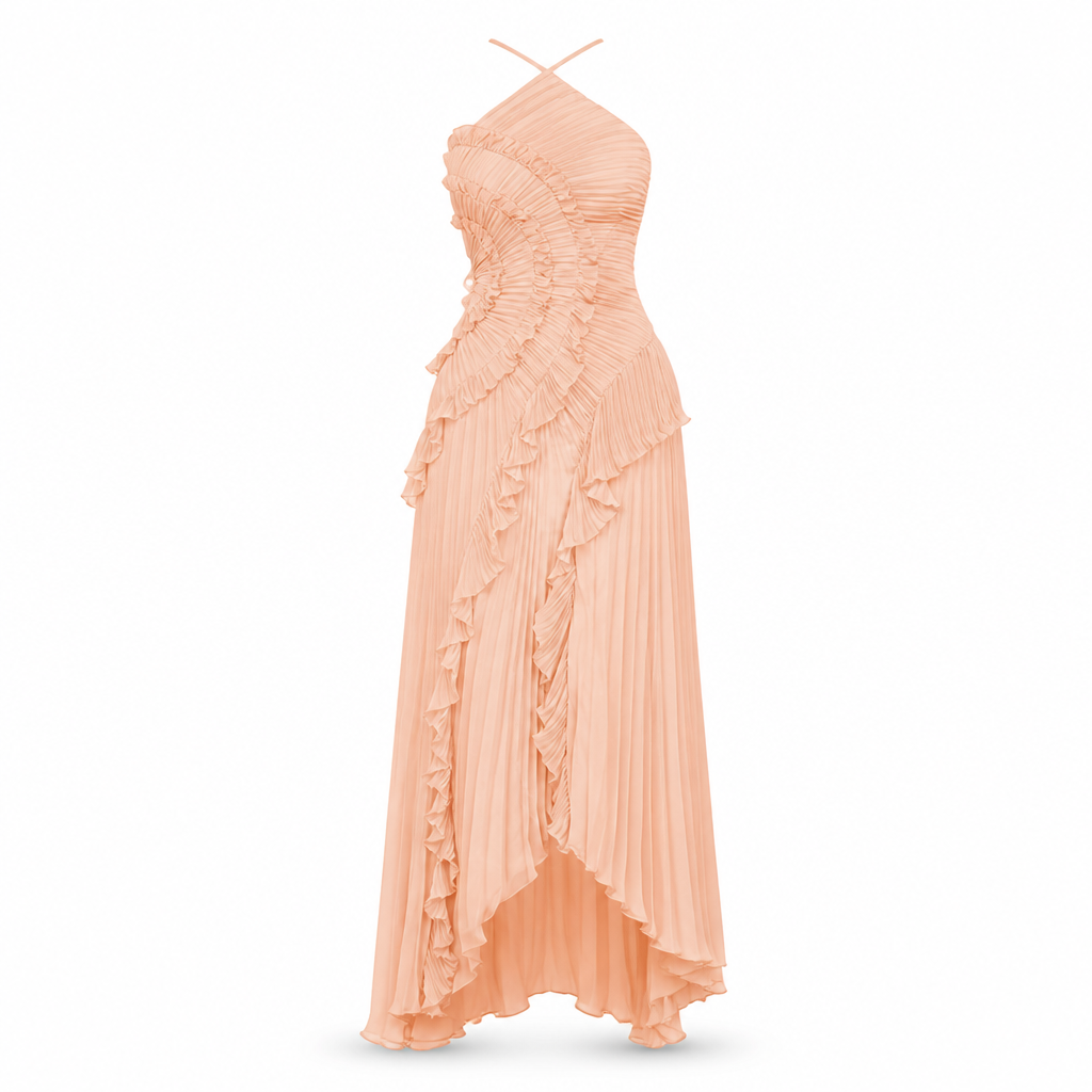Women's Pleated Maxi Dress | Ruffle Off-Shoulder Layered Style | Floor-Length Wedding & Party