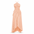 Women's Pleated Maxi Dress | Ruffle Off-Shoulder Layered Style | Floor-Length Wedding & Party