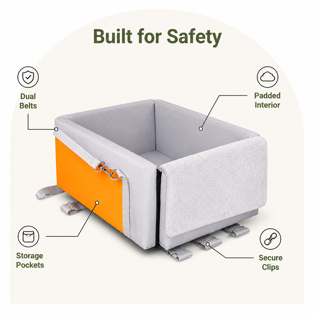 DogBedHouse Double-Belt Safety & Padded Car Booster Seat (Armrest Console)