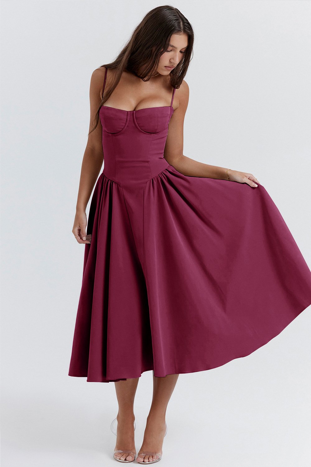 Avencea Wide Swinging, Deep Cut Midi Dress with Straps