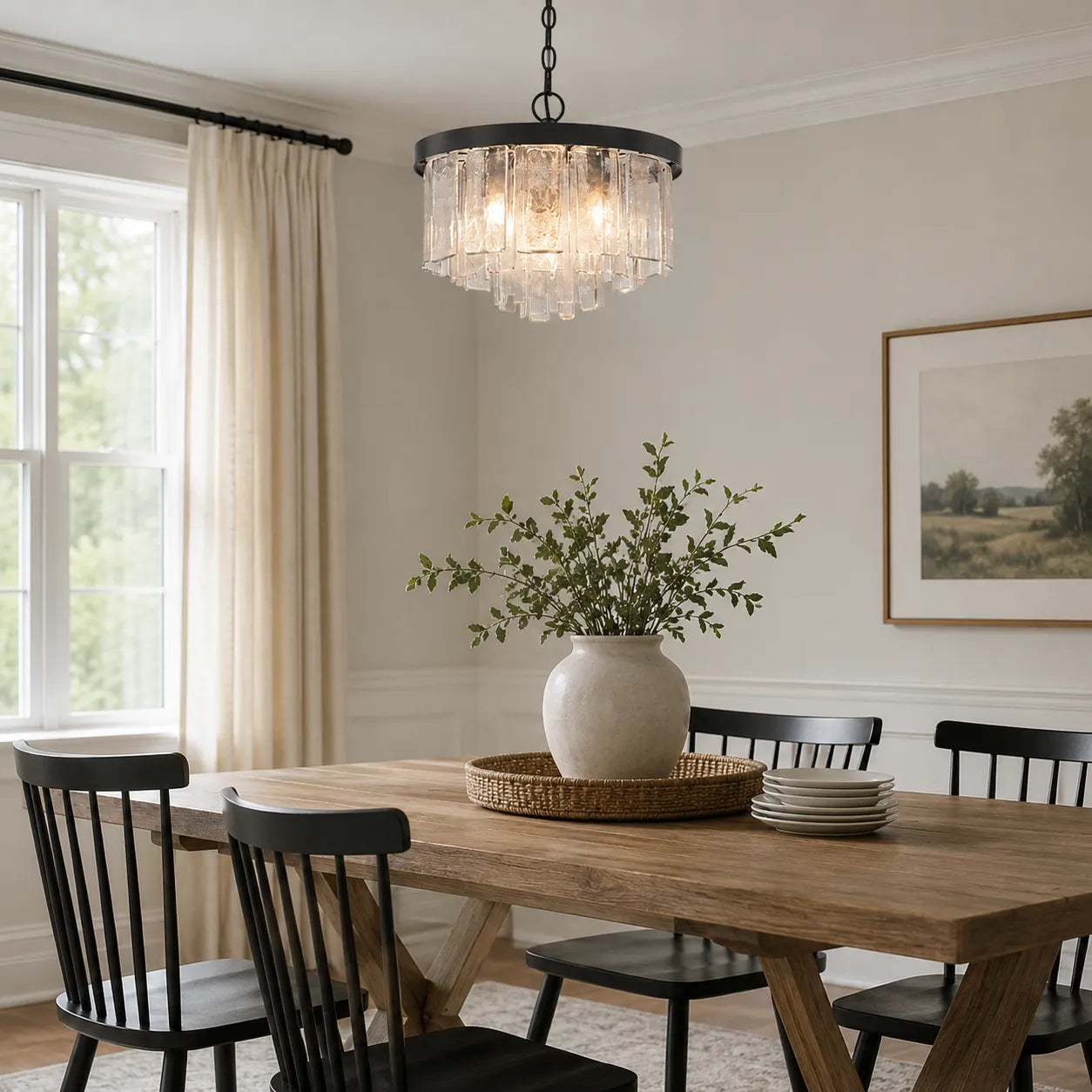 Kieran Modern Tiered Water Glass Drum Chandelier