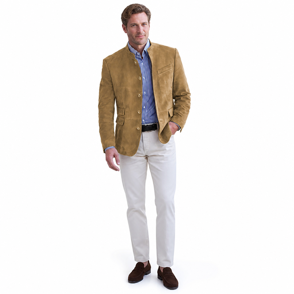 Men's Suede Blazer | Regular Fit | Single-Breasted, Button Closure, Notch Lapel | Smart Casual Business Casual