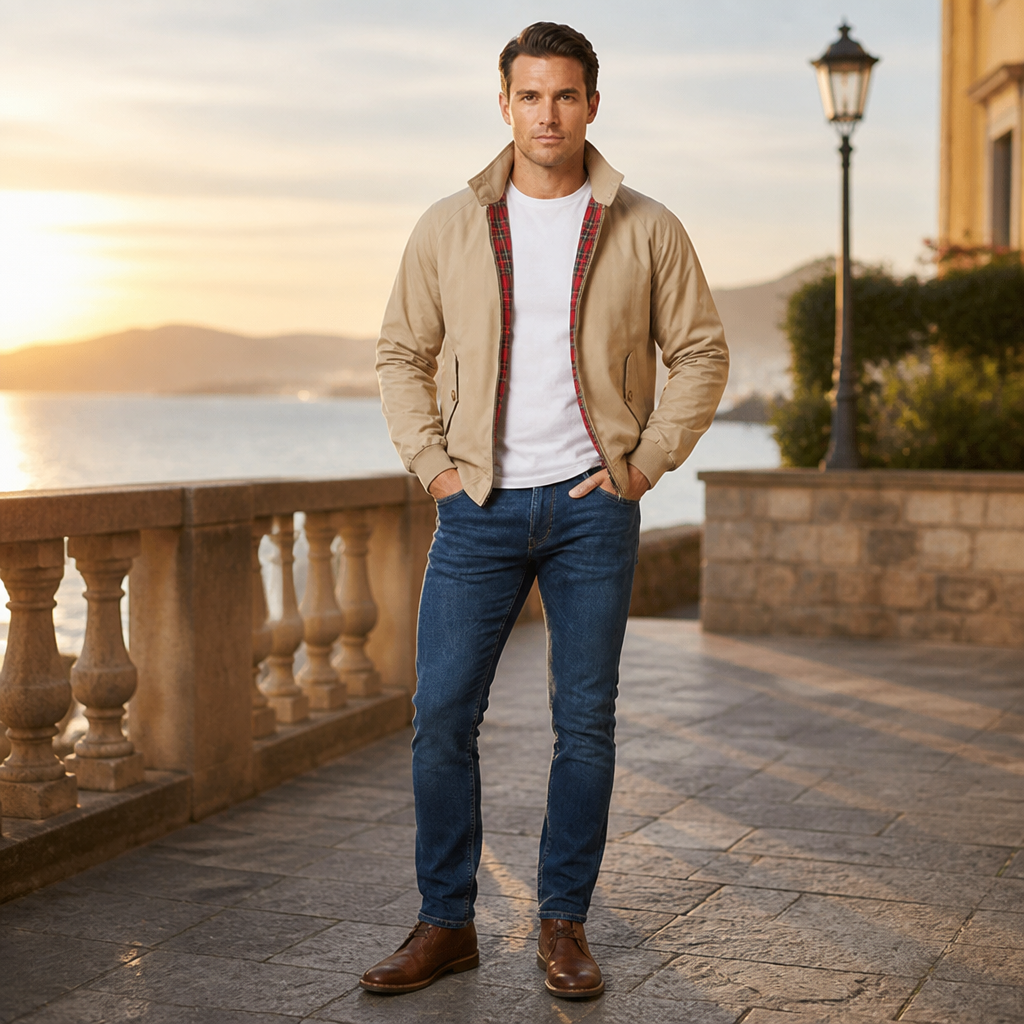 Men's Harrington Jacket | Checkered Lining & Stand-Up Collar | Wind-Resistant Lightweight