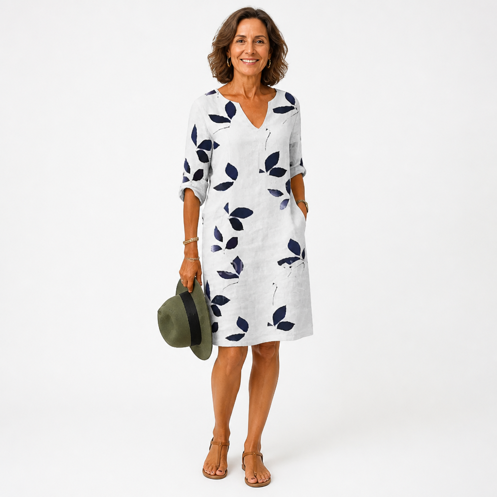 Women's Summer Dress | Polyester | Leaf Print | Flattering Silhouette