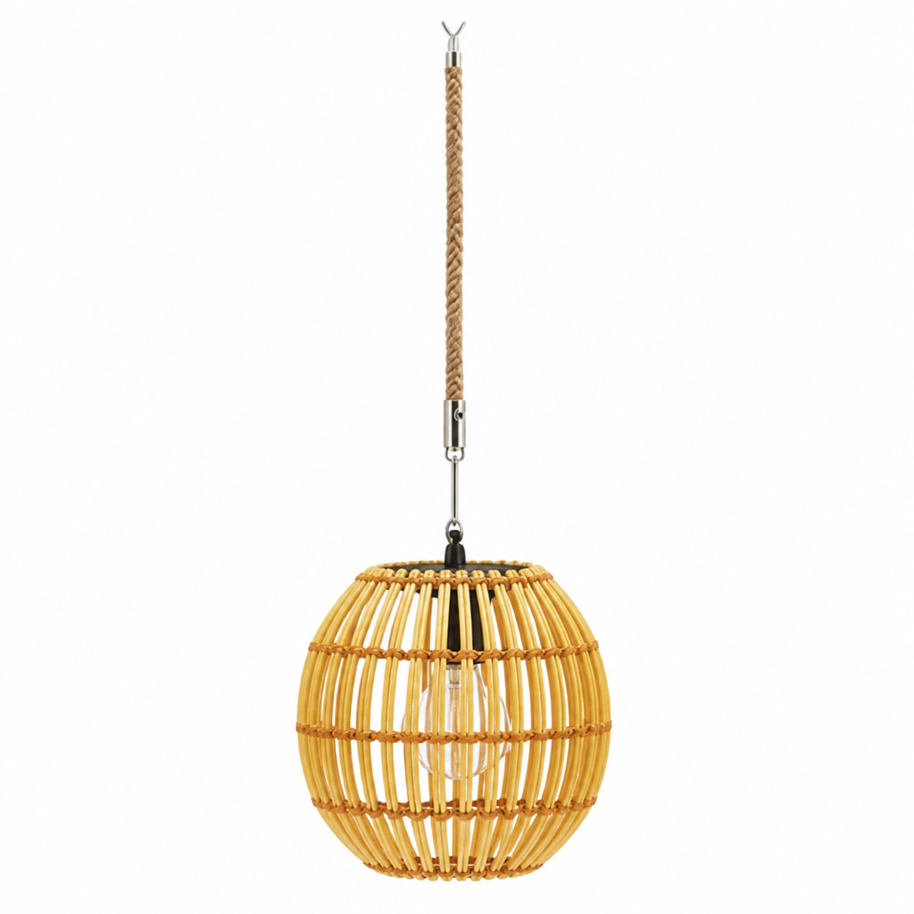Outdoor Hanging Light | Solar-Powered LED Lantern | Woven Iron Frame, Vintage Yellow, 29×19 cm