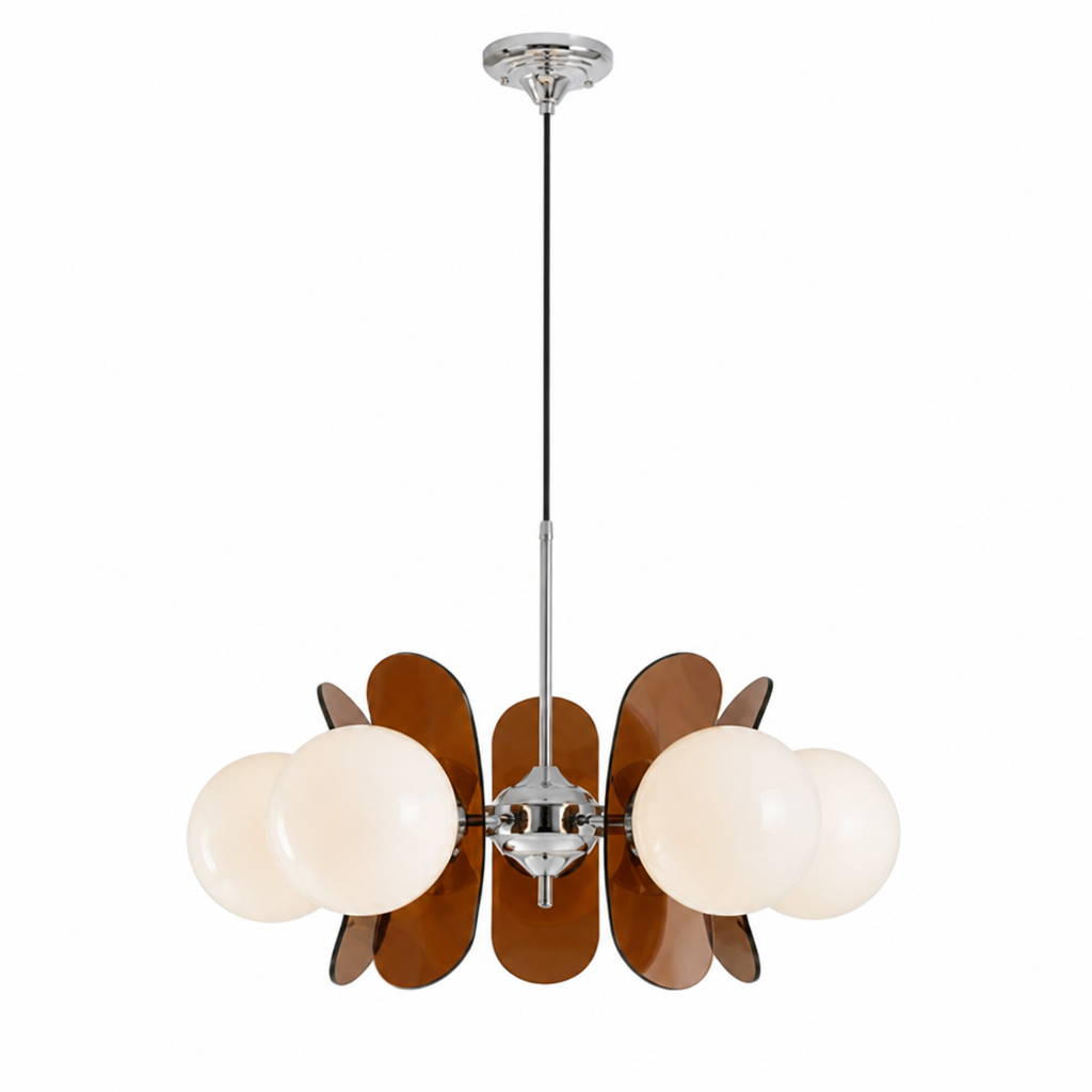 Chandelier | Opal Glass Sphere Design | Iron & Glass, 60×40 cm | Height-Adjustable Suspension