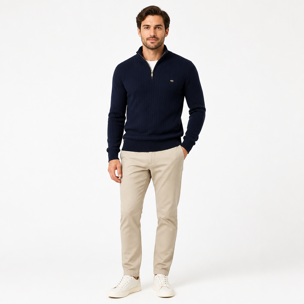 Men's Half-Zip Sweatshirt | Long Sleeve Pullover | Ribbed Cuffs, Ribbed Hem, Zip Placket, Mock Neck | Smart Casual | Everyday Wear