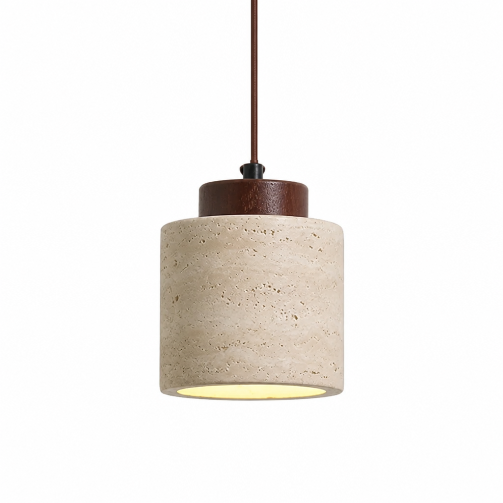 Pendant Light | Modern Travertine Stone Design | Walnut Wood Canopy | Bedroom Dining Kitchen
