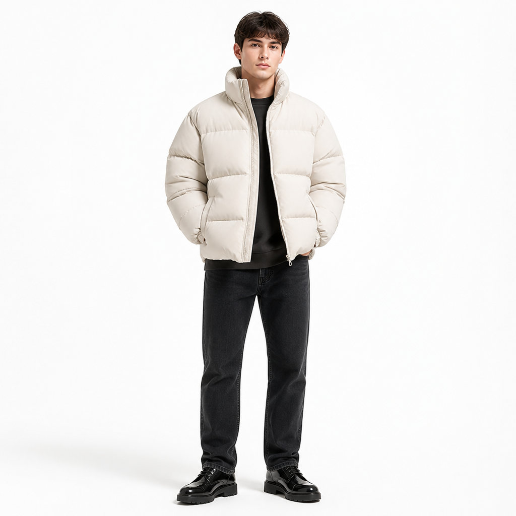 Men's Down Puffer Jacket Down-Filled | Regular Fit | High Collar, Front Zip, Insulated | Winter Coat | Smart Casual