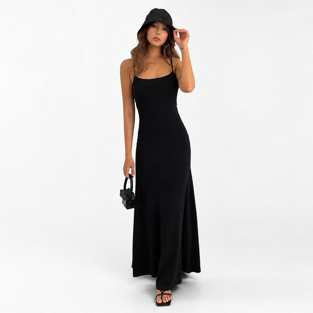Women's Polyester Spaghetti Strap Maxi Dress | Fitted Bodycon | Thigh-High Slit, Sleeveless | Evening Wear, Summer Party
