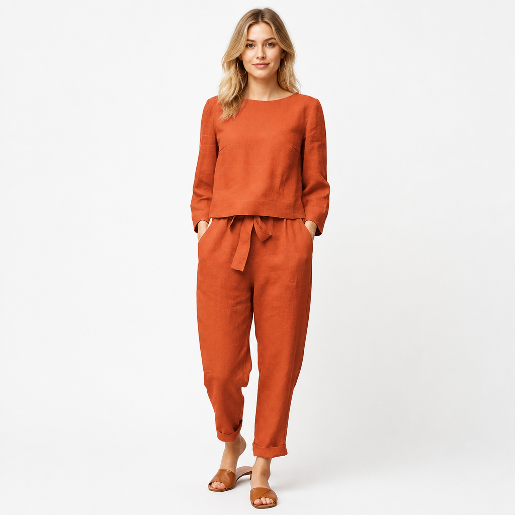 Women's Linen Jumpsuit Set | Relaxed Fit | Eco-Friendly Coordinated Top & Pants | Summer Outfit, Holiday Outfit