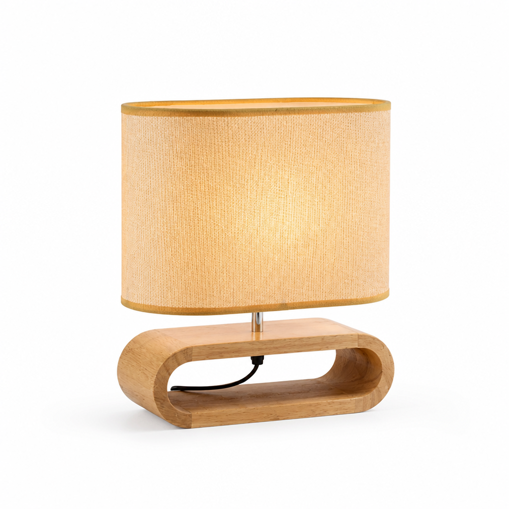 Bedside Table Lamp | Nordic Minimalist Design | Wood Base & Fabric Shade | Warm Ambient Lighting