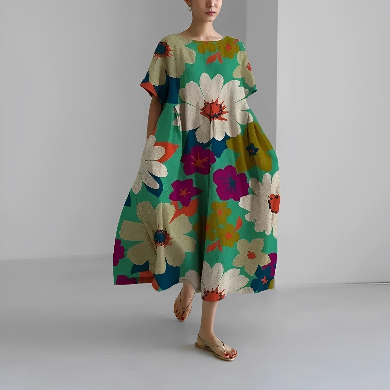 Avencea - Midi Dress with Floral Pattern