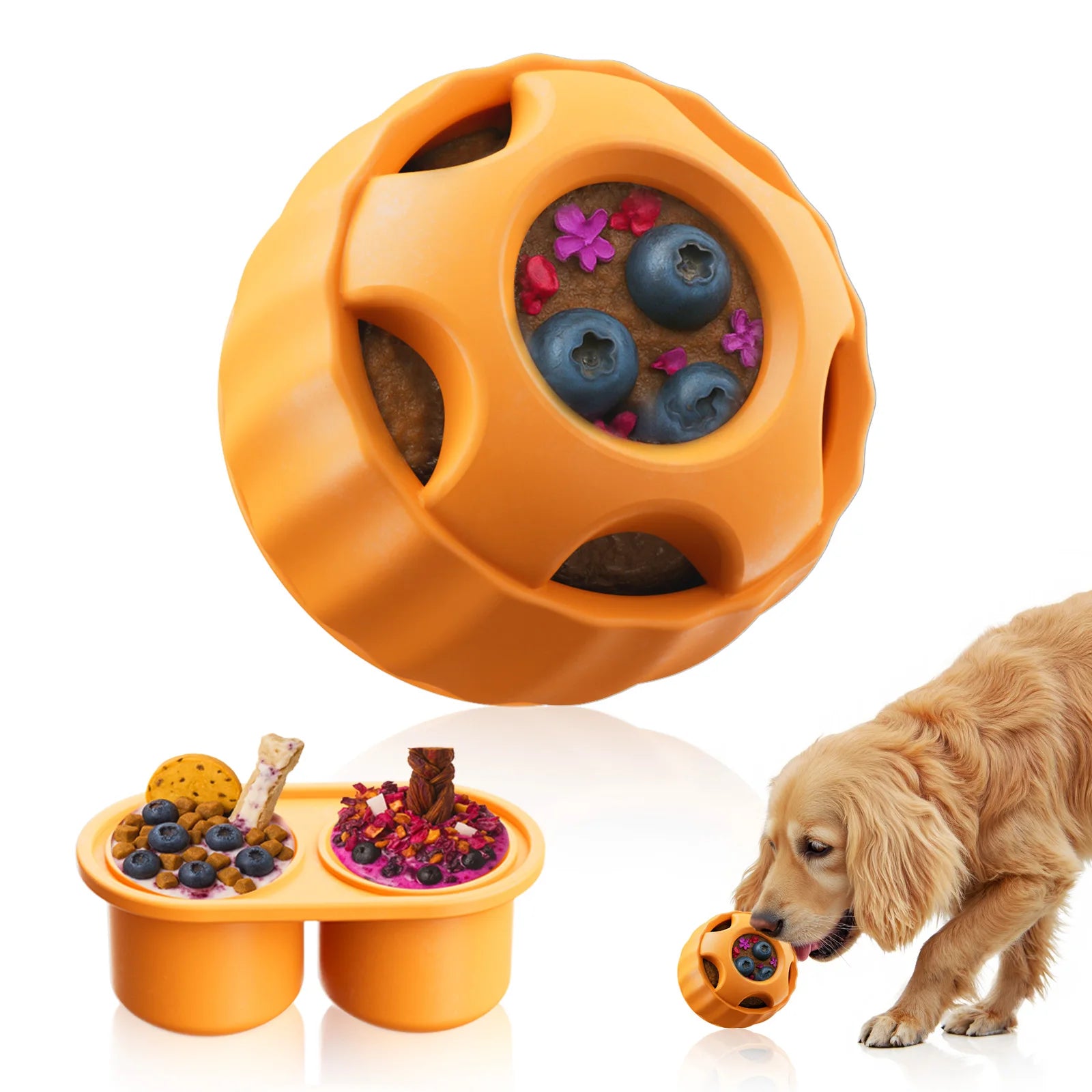 Food-Grade Silicone & Natural Rubber Dog Treat Toy (Ball + Tray)