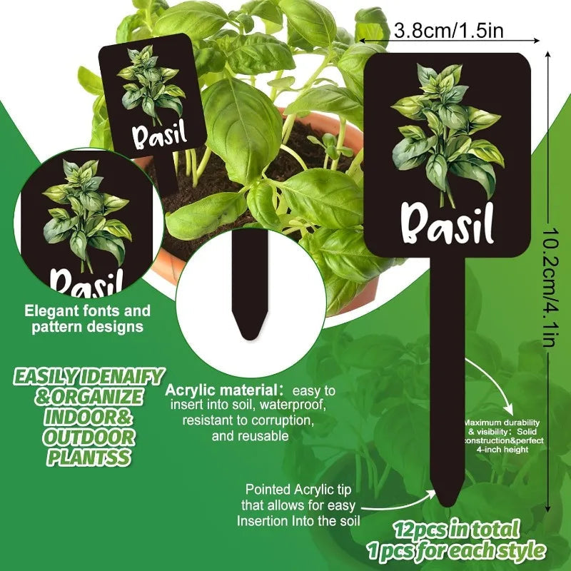 Acrylic Plant Labels Waterproof 12-Piece Set