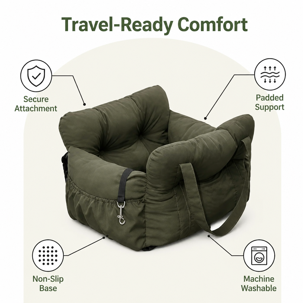 DogBedHouse Non-Slip & Washable Booster Dog Car Seat (Adjustable Safety Straps)