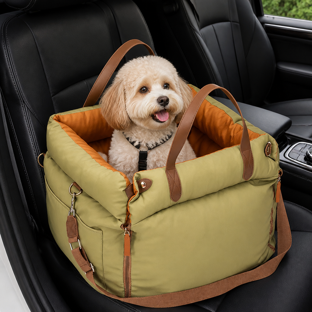 DogBedHouse Non-Slip & Washable Booster Dog Car Seat (Adjustable Safety Straps)