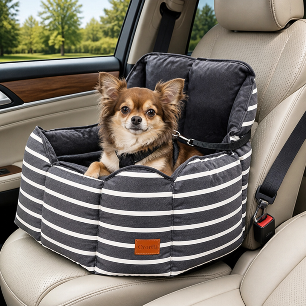 DogBedHouse Washable Plush Dog Car Booster Seat (Clip-On Leash)