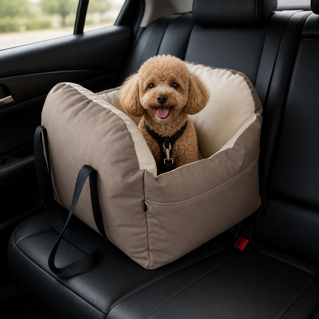 DogBedHouse Integrated Safety Belt & Washable Plush Dog Car Seat (Small Dogs)