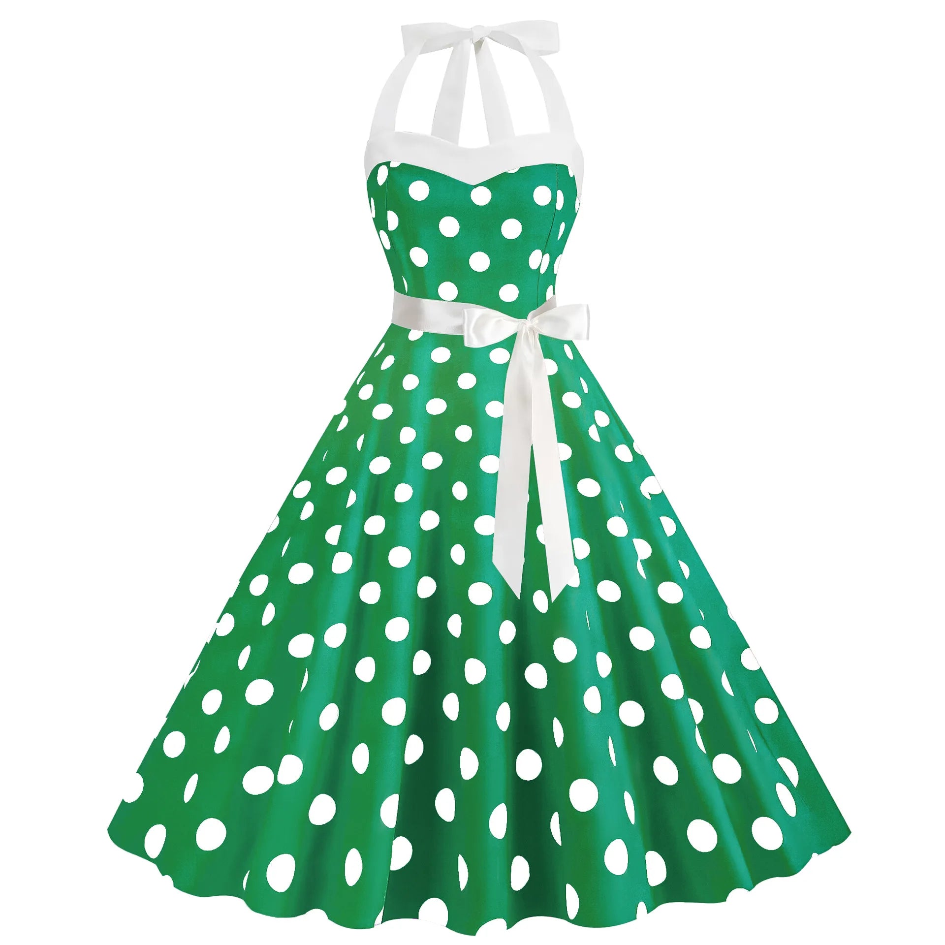 Elegant Women Polka Dot Dress Summer Hepburn 1950s 60s Vintage Sexy Halter Rockabilly Retro Party Office Dresses 2026 Robe Pinup