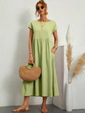 Avencea - Wonderful Wide Midi Dress with Beautiful Cut and Patterns