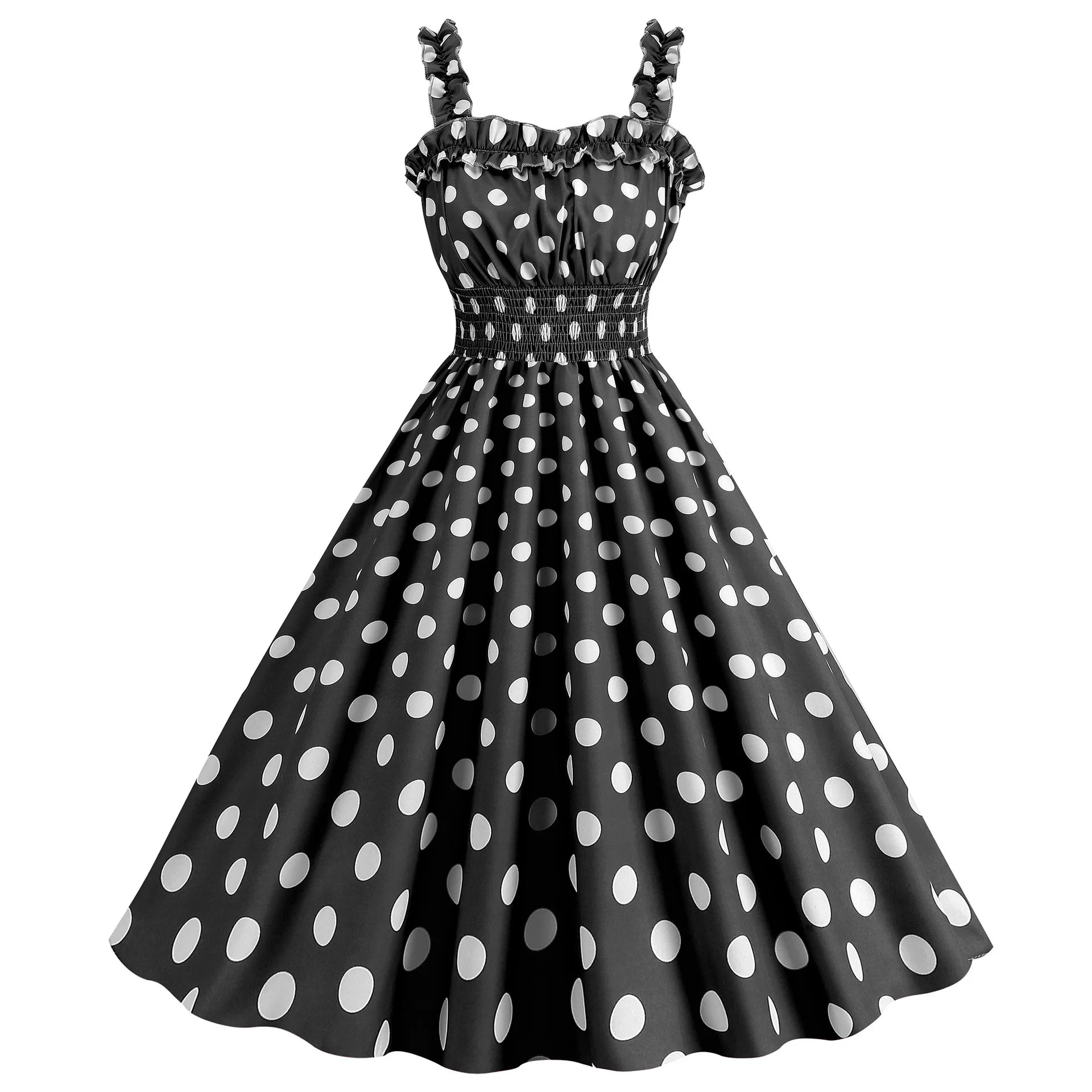 Elegant Women Polka Dot Dress Summer Hepburn 1950s 60s Vintage Sexy Halter Rockabilly Retro Party Office Dresses 2026 Robe Pinup