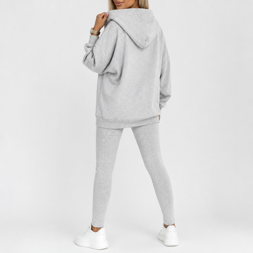 Women's Sleeveless Polyester Jumpsuit | Slim Fit | Ribbed Top, Oversized Hoodie, High-Waist Leggings | Gym Wear