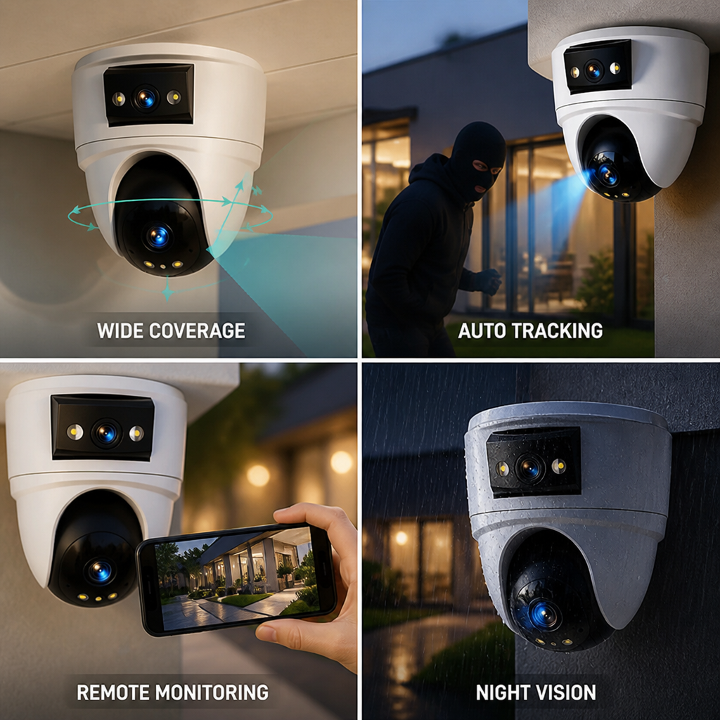 Dual-Lens WiFi Home Security Camera | 10MP Auto-Tracking Dual-Screen | Two-Way Audio & Night Vision