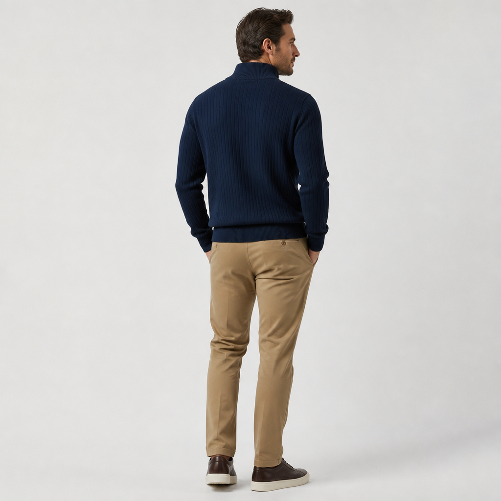 Men's Half-Zip Sweatshirt | Long Sleeve Pullover | Ribbed Cuffs, Ribbed Hem, Zip Placket, Mock Neck | Smart Casual | Everyday Wear