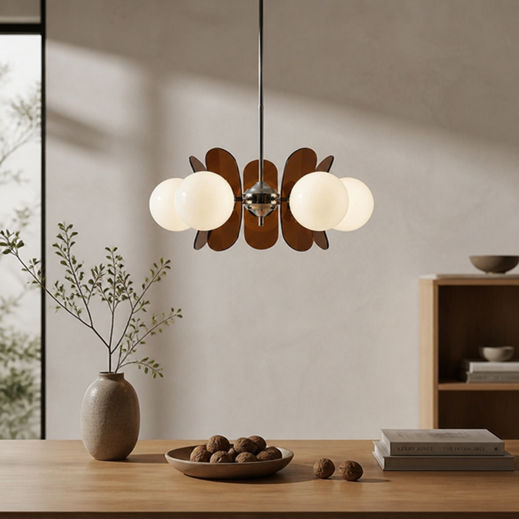 Chandelier | Opal Glass Sphere Design | Iron & Glass, 60×40 cm | Height-Adjustable Suspension
