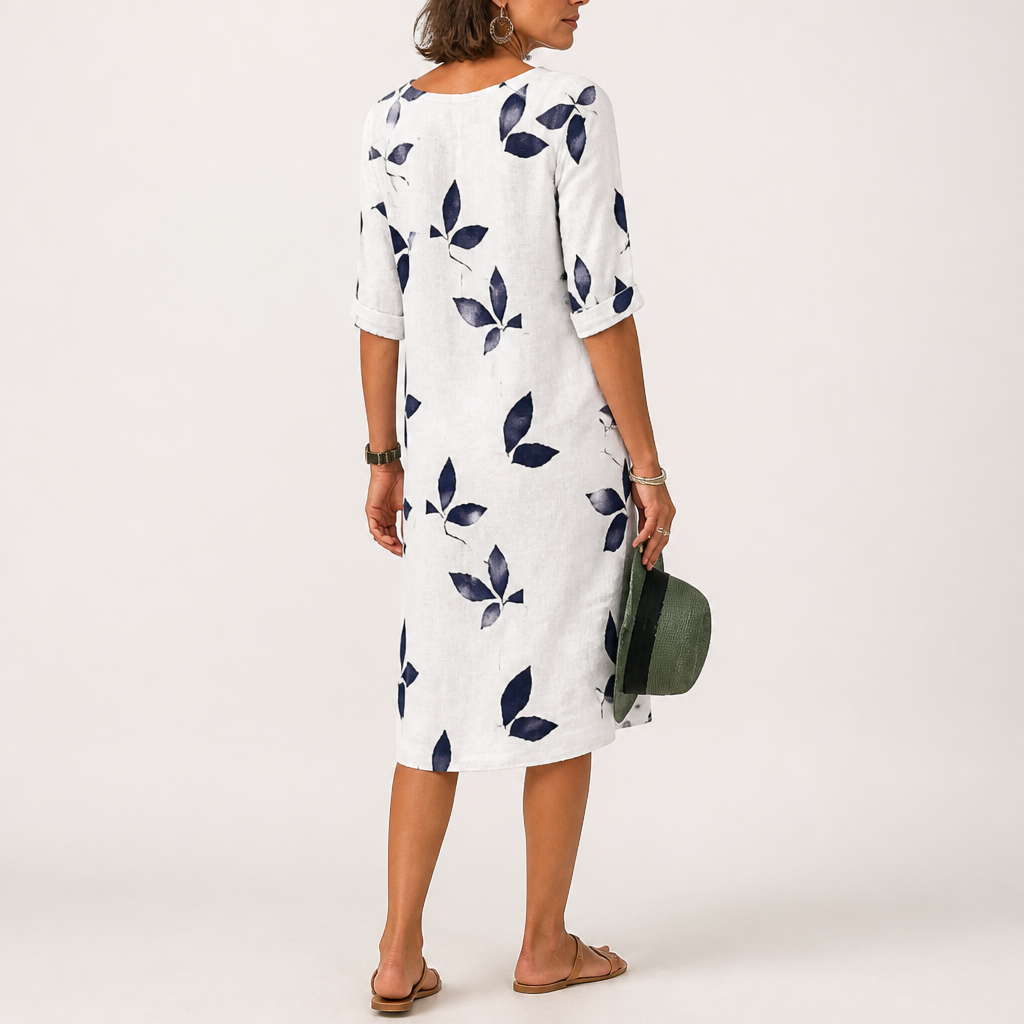 Women's Summer Dress | Polyester | Leaf Print | Flattering Silhouette