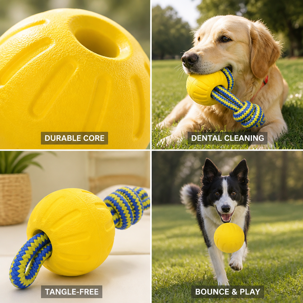 Durable Solid-Core Dental-Cleaning Dog Ball Toy