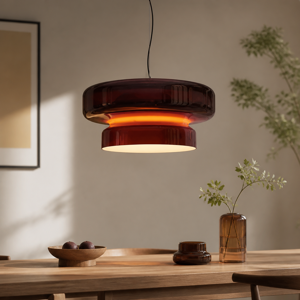 Hängende Pendelleuchte | Moderner Runder LED-Ring | Glasschirm, 36 cm Durchmesser