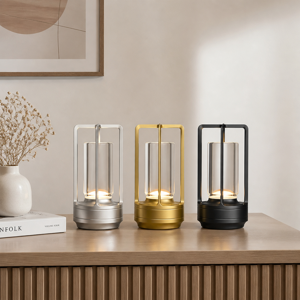 Table Lamp | Touch Sensor LED Color-Changing | Acrylic & Aluminum, USB Rechargeable Night Light