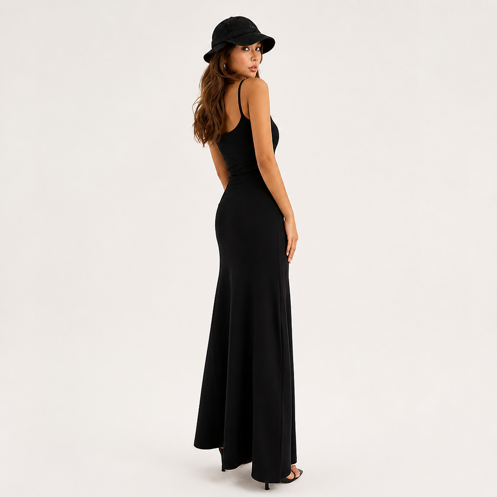 Women's Polyester Spaghetti Strap Maxi Dress | Fitted Bodycon | Thigh-High Slit, Sleeveless | Evening Wear, Summer Party