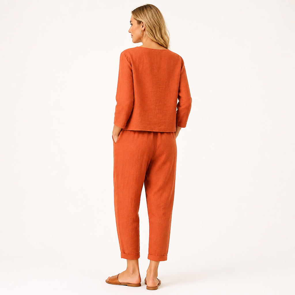 Women's Linen Jumpsuit Set | Relaxed Fit | Eco-Friendly Coordinated Top & Pants | Summer Outfit, Holiday Outfit