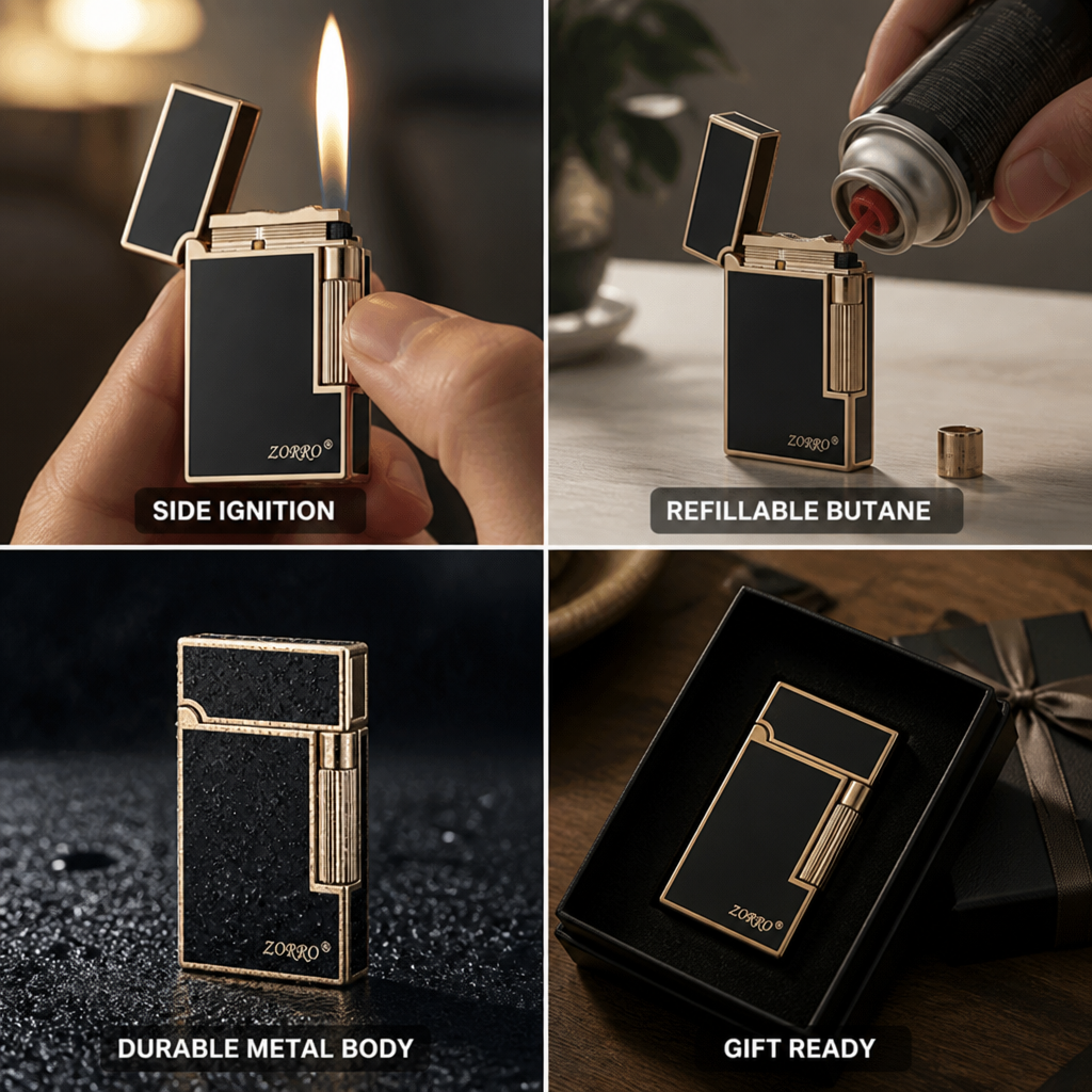 Refillable Butane Side-Pulley Metal Lighter (Gift Box Option)