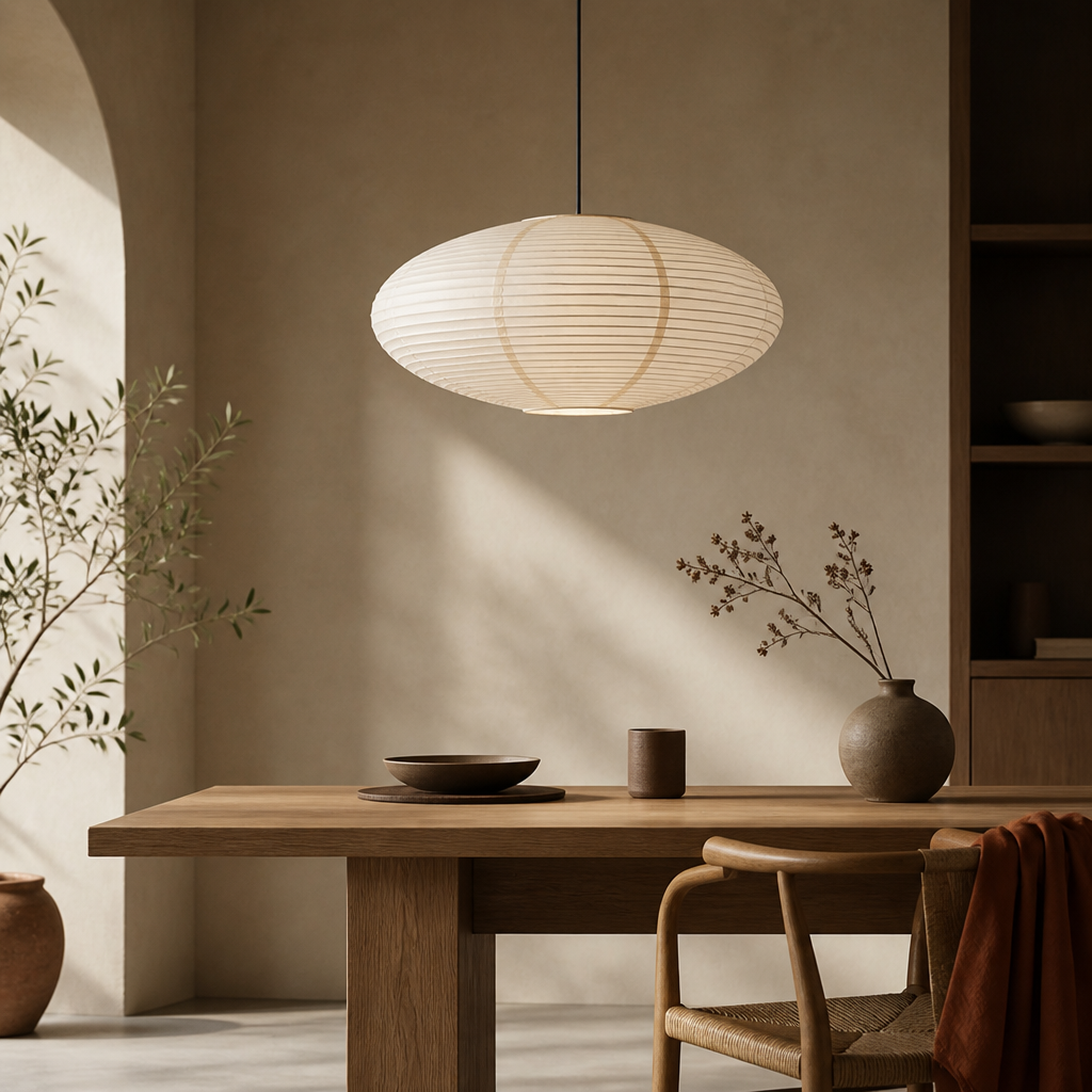 Ceiling Lamp | Cotton Paper Shade | Height-Adjustable Metal Suspension