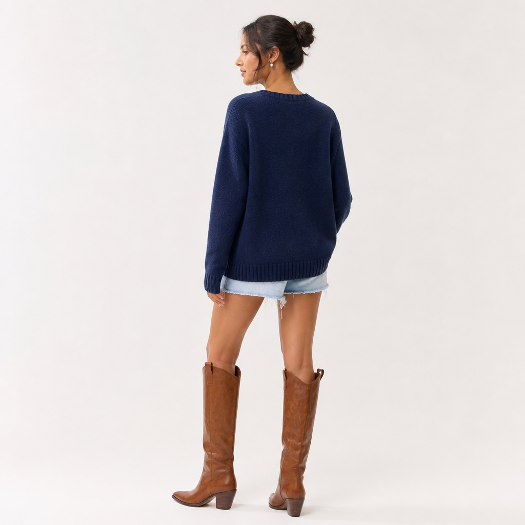 Women's Flag-Inspired Knit Sweater | Regular Fit | Crew Neck, Ribbed Hem & Cuffs, Long Sleeve | Autumn Winter Weekend Wear