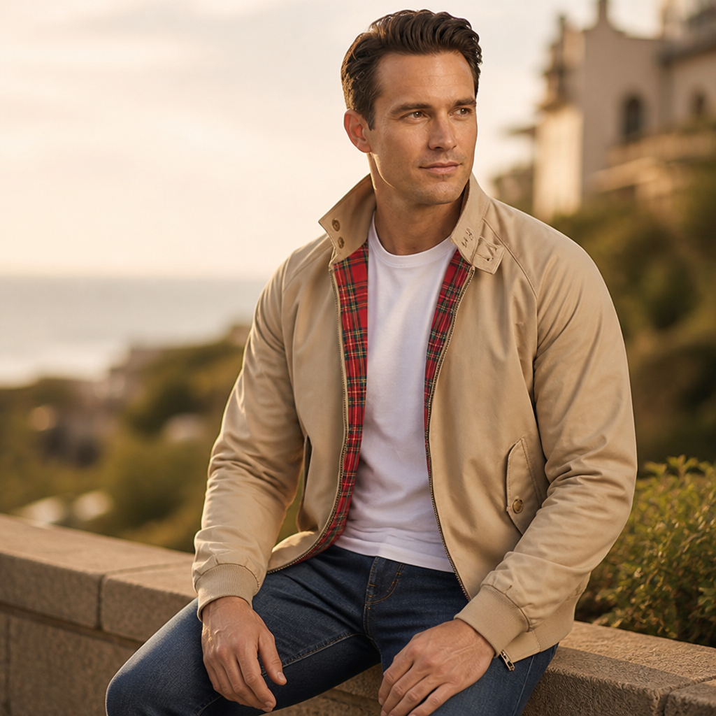 Men's Harrington Jacket | Checkered Lining & Stand-Up Collar | Wind-Resistant Lightweight