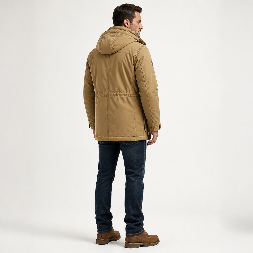 Men's Polyester Waterproof Insulated Hooded Parka | Regular Fit | High Collar, Hood, Multiple Pockets, Adjustable Waist | Workwear