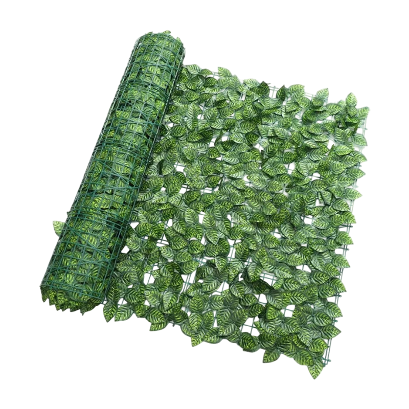 Artificial green privacy fence with ornamental leaves for garden and balcony