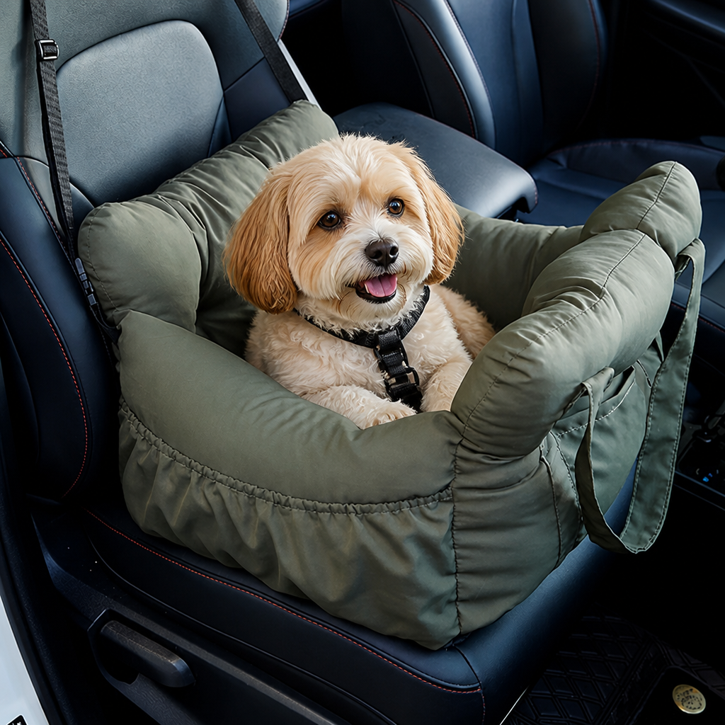 DogBedHouse Non-Slip & Washable Booster Dog Car Seat (Adjustable Safety Straps)
