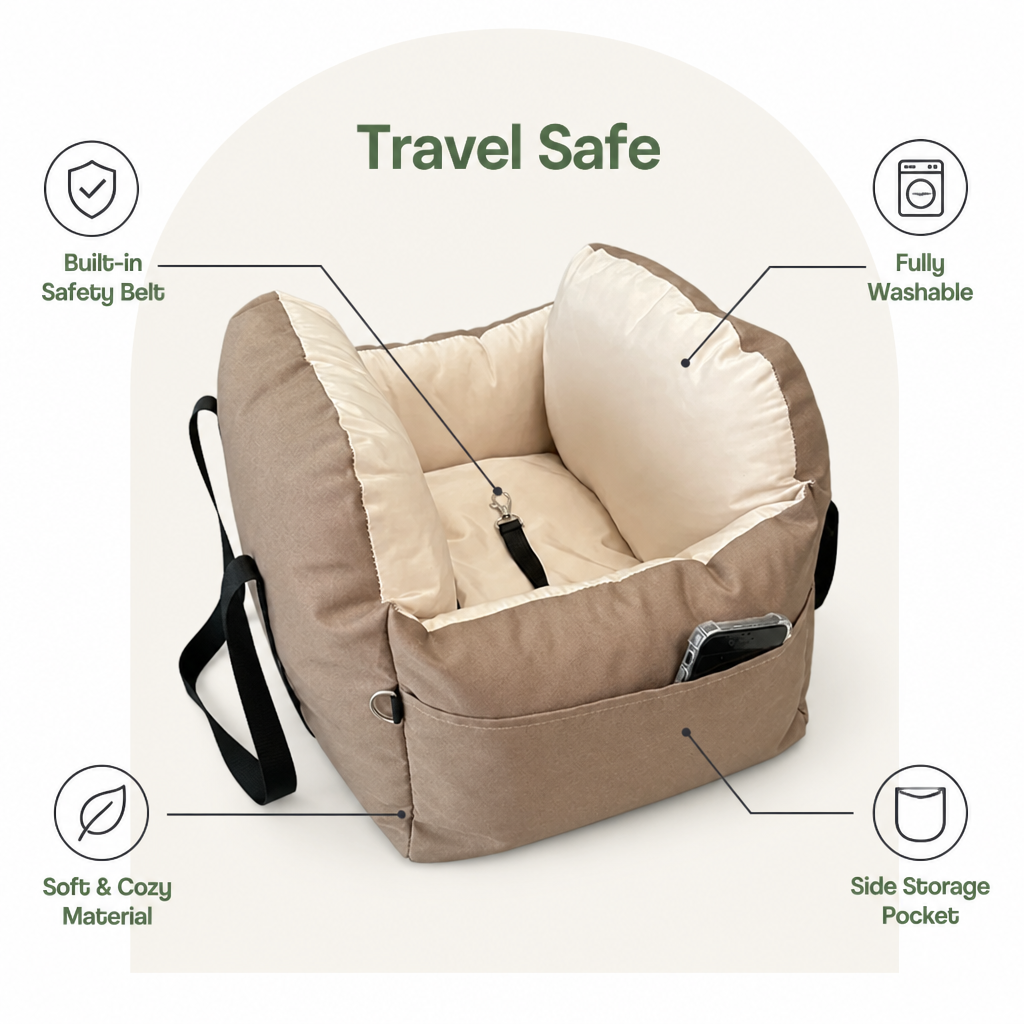 DogBedHouse Integrated Safety Belt & Washable Pet Car Seat (Universal)