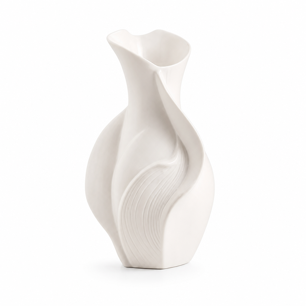 Keramikvase 18cm | Nordisches abstraktes Grasdesign | Getrocknete & echte Blumen | Schreibtisch- & Wohnzimmerdekoration