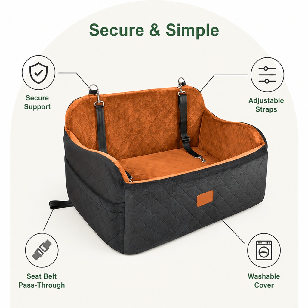 DogBedHouse Seat-Belt Pass-Through & Washable Cotton Dog Car Seat
