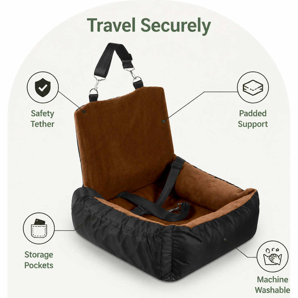 DogBedHouse Washable Fleece & Clip-On Safety Dog Booster Seat